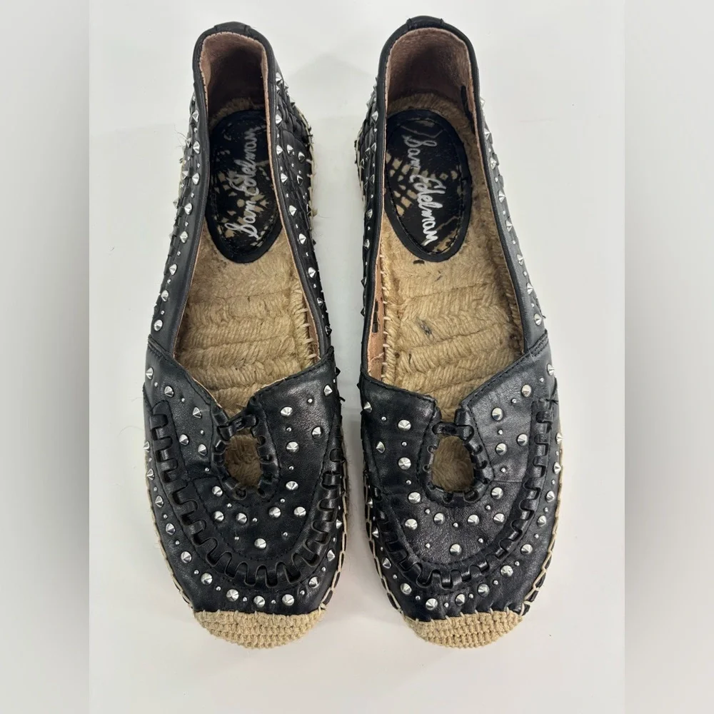 Sam Edelman Liam studded espadrille flats 8.5 runs big black leather silver